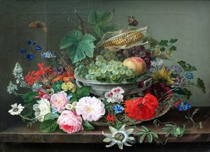 Stilleven met fruitmand door Gottfried Wilhelm Voelcker